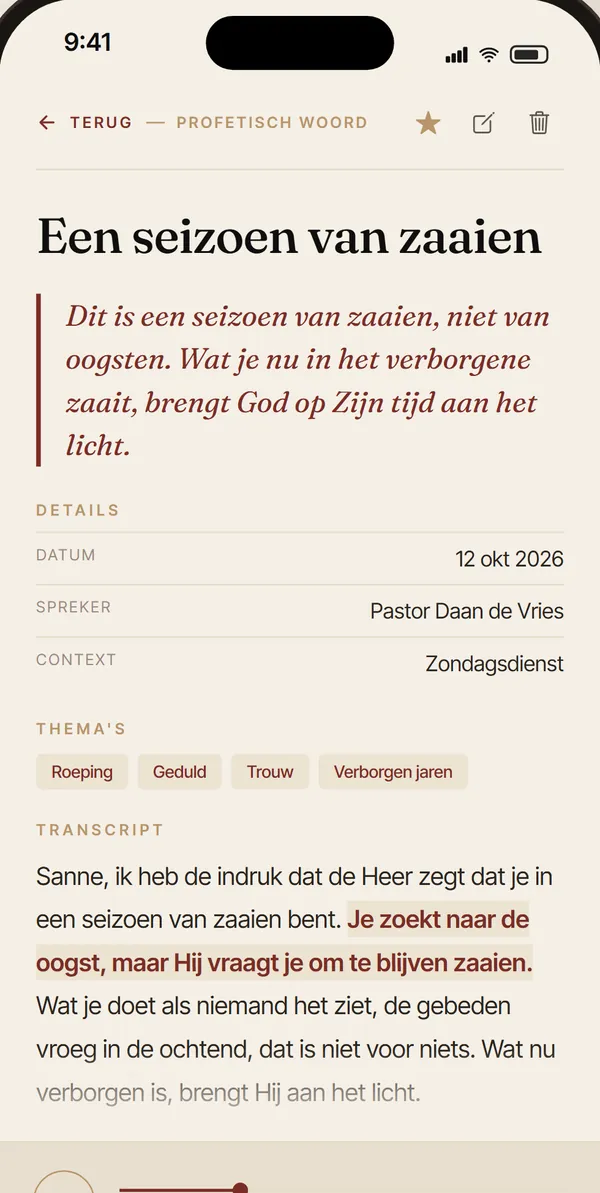 Een uitgeschreven woord met samenvatting en thema's
